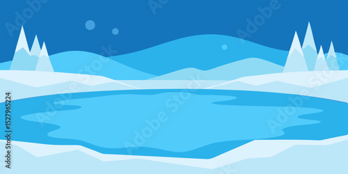 A cracked solid flat and white beautiful frozen lake cartoon video background scene vector illustration