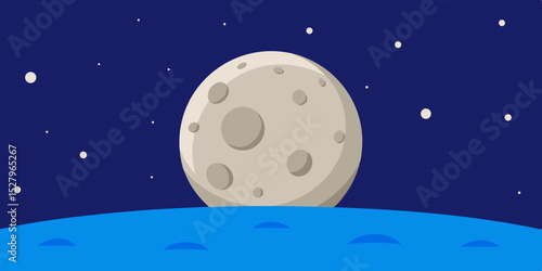 A desolate gray and cratered silent moon surface cartoon video background scene vector illustration