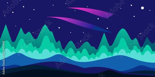 An ethereal glowing magical aurora borealis cartoon video background scene vector illustration