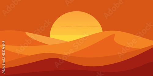 A vibrant golden sunset over vast desert dunes cartoon video background scene vector illustration