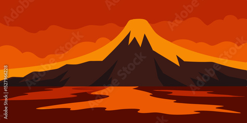 A hot dangerous black cooling cracked lava field cartoon video background scene vector illustration