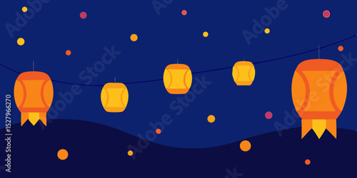 A magical beautiful glowing floating lantern festival cartoon video background scene vector illustration