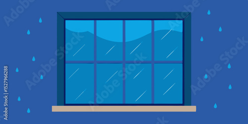 A cozy melancholic calm rainy window view cartoon video background scene vector illustration