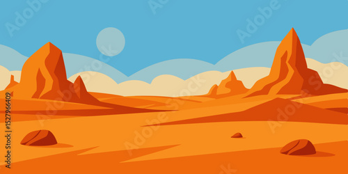 A weathered red orange arid stacked desert rock cartoon video background scene vector illustration