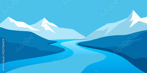 A milky turquoise fast flowing cold glacial river cartoon video background scene vector illustration