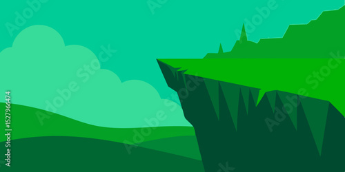 A lush steep verdant coastal green cliffside cartoon video background scene vector illustration