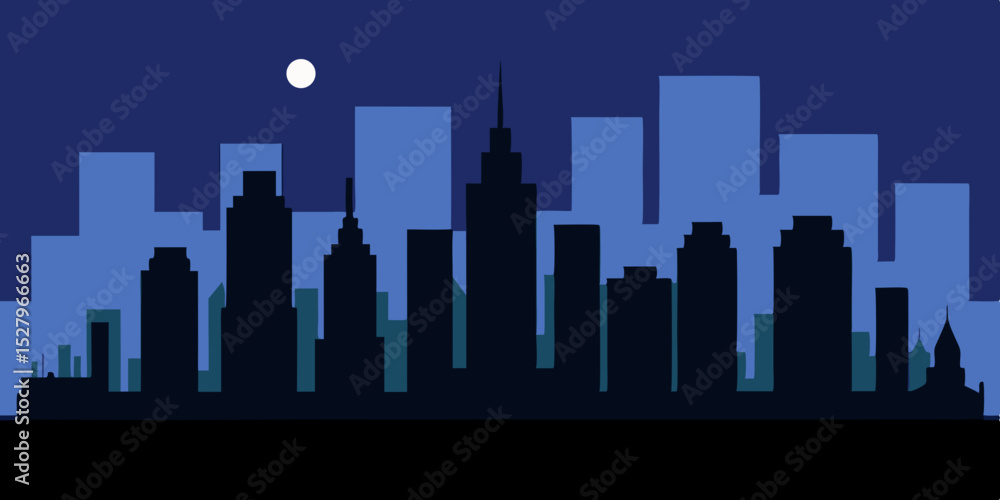 Fototapeta premium Vibrant City Skyline Animation Cartoon Video Background at Night Vector