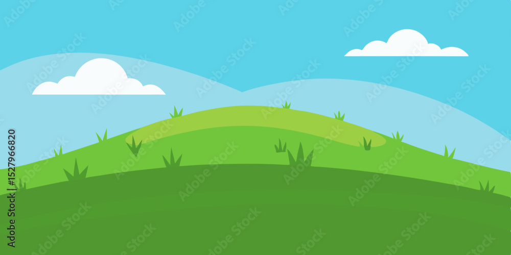 Fototapeta premium Serene Grassy Hill Animation Cartoon Video Background Vector Illustration