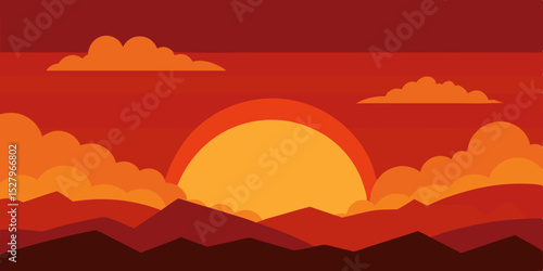 Vibrant Burning Sunset Sky Animation Cartoon Video Background Vector