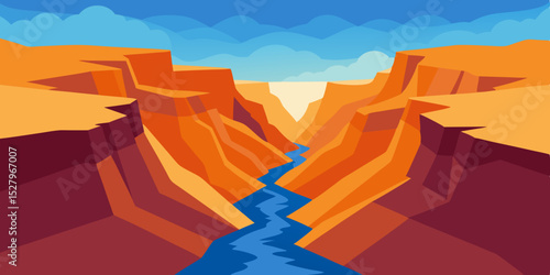 Dramatic Deep Canyon Animation Cartoon Video Background Vector Illustration