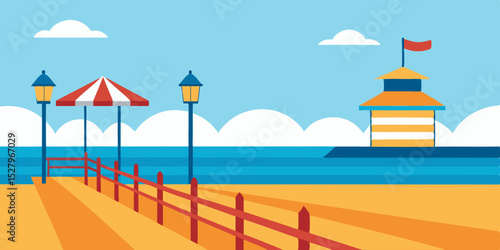 Charming Seaside Boardwalk Animation Cartoon Video Background Vector