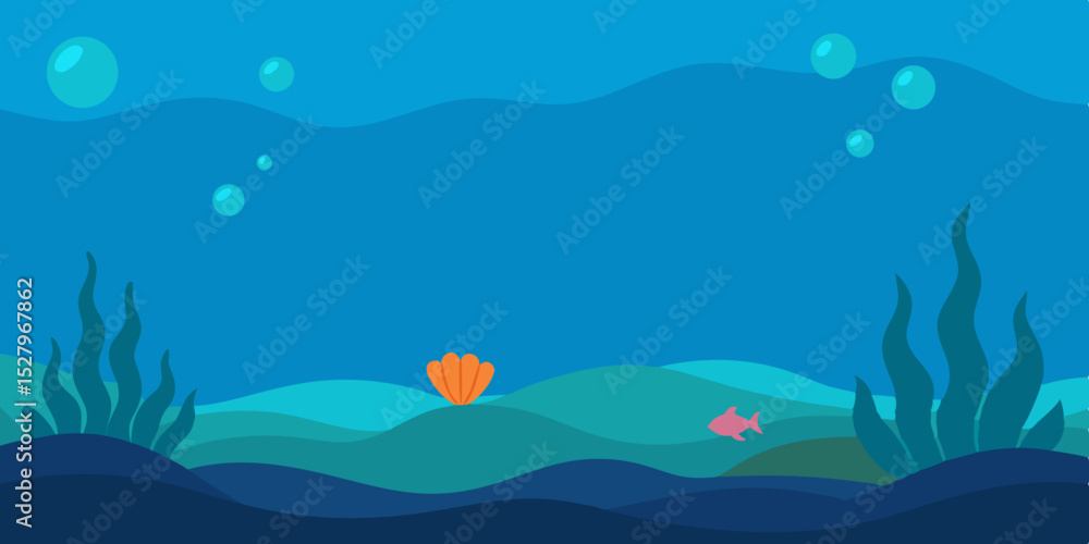 Obraz premium Colorful deep ocean underwater life reef cartoon video background scene vector illustration
