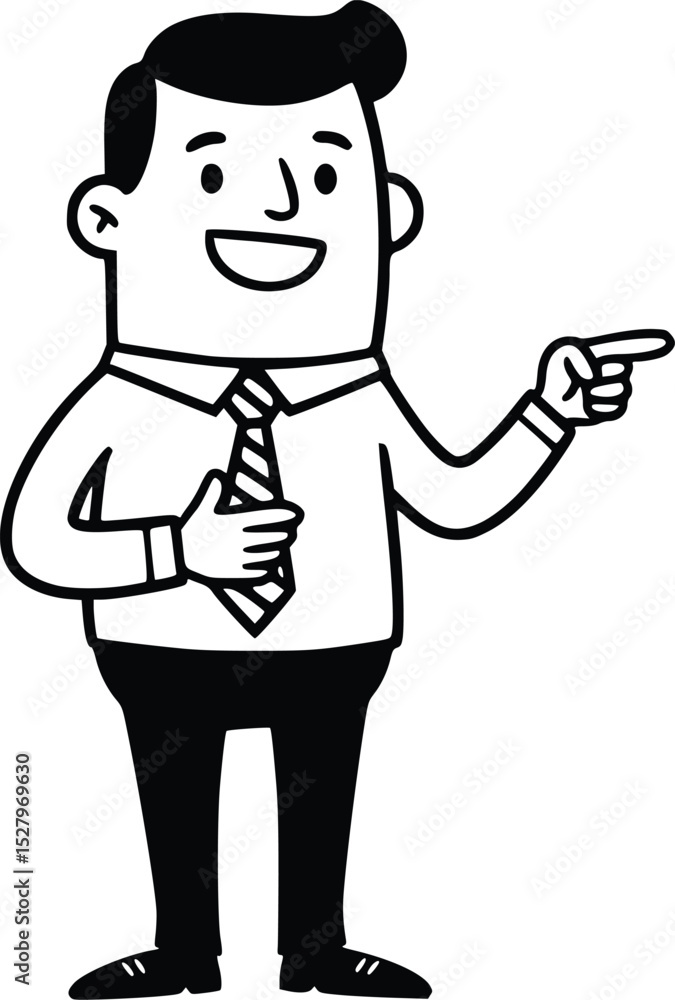 Silhouette of a confident man wearing a shirt and tie, pointing to the side with friendly gesture Silhouette of a confident man wearing a shirt and tie, pointing to the side with friendly gesture