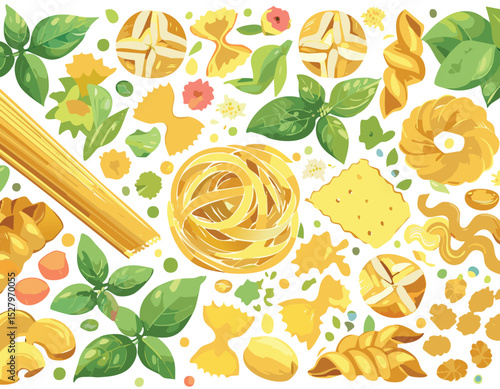 Pasta Pattern. Italian craft paper vector food background. beige, illustration, pasta, spaghetti, macaroni, vector, background, food, fusilli, blackboard, canada, doodle, graphic, italian, menu, 