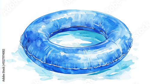 Vector illustration, watercolor blue circle for floating in the pool, on white background