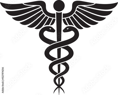Classic Caduceus symbol with wings and two entwined snakes for medical or pharmacy branding vector