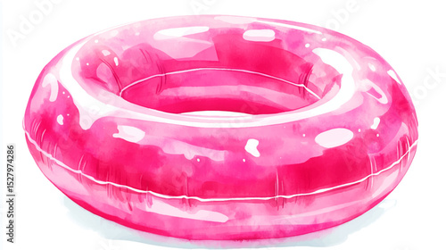 Vector illustration, watercolor pink circle for floating in the pool, on white background