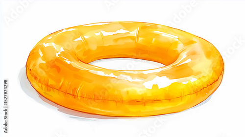Vector illustration, watercolor yellow circle for floating in the pool, on white background