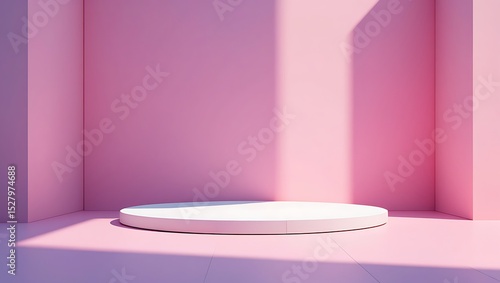 Minimalist Pink Studio Background with Circular Display Platform Perfect for Product Showcase and Branding