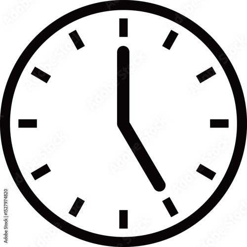 5時の掛け時計アイコン　モノトーン