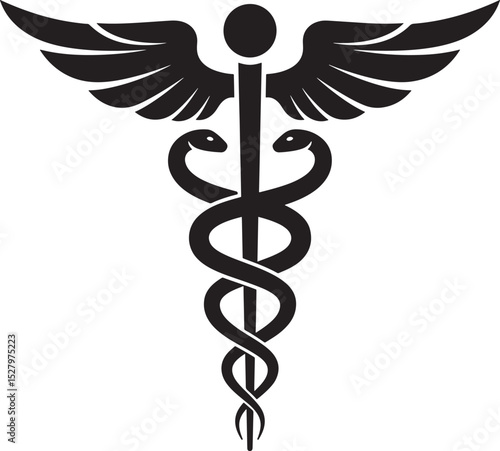 Medical Caduceus symbol with wings and two snakes representing healthcare and wellness vector