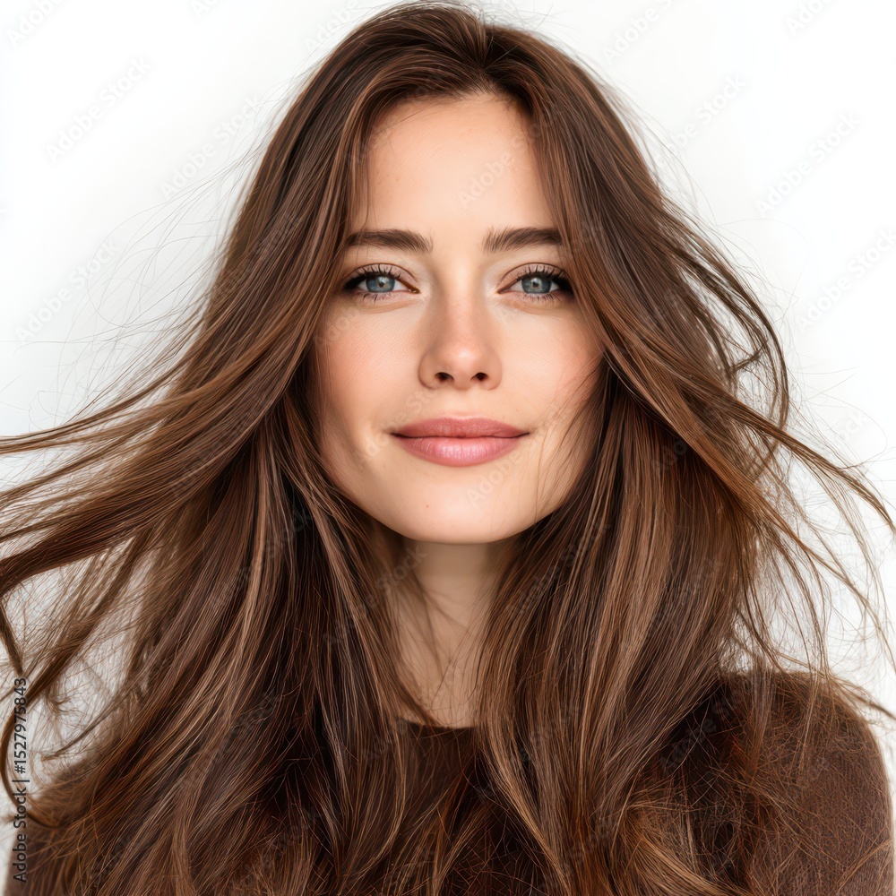Beautiful Woman with Long Brown Hair and Natural Makeup Beautiful Woman with Long Brown Hair and Natural Makeup