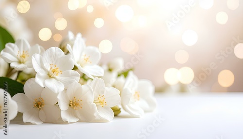 white flowers of the bokeh background with copy space