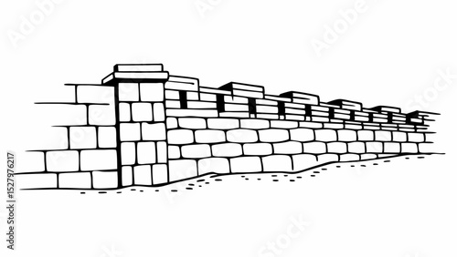 Black and White close up shot of ancient brick wall, showcasing its unique texture and structure, Vintage style