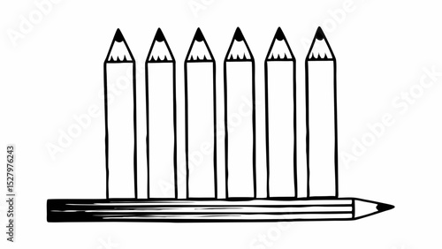 Black and White collection of sharpened pencils arranged in row, Vintage style