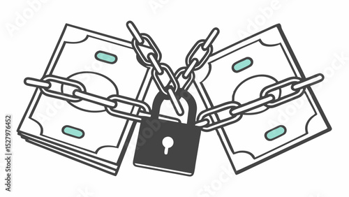 Black and White Secure money with lock and chain symbolizes financial protection and safety, Vintage style
