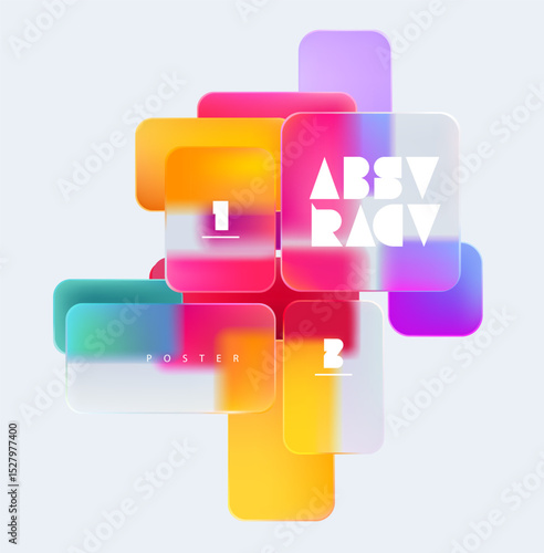 3D  squares and rectangles in glass morphism style. Transparent frame for text with geometric shapes.