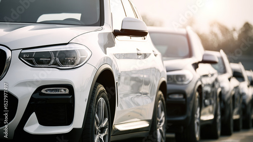 Shiny new cars lined up in a dealership, showcasing modern automotive elegance and sleek design.