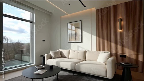 Wallpaper Mural Calm Interior with Beige Sofa and Wooden Decor Torontodigital.ca