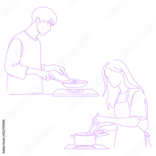 person cooking lineart illustration