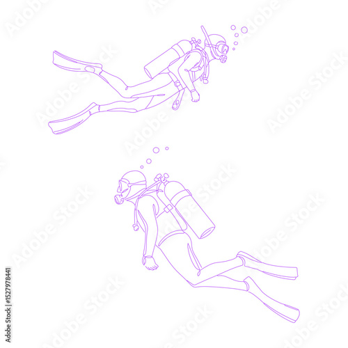 person scuba diving lineart illustration