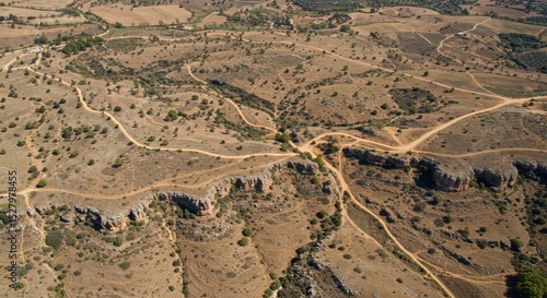 Aerial view of dry, winding paths