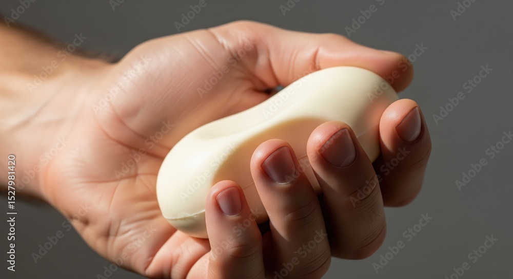 Close-up of hand holding solid bar of soap with smooth texture Close-up of hand holding solid bar of soap with smooth texture