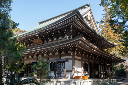 Japanese temple with blue sky Kamakura