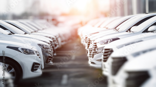 Shiny new cars lined up in a dealership, showcasing modern automotive elegance and sleek design.