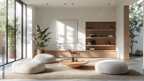Modern Minimalist Living Room with Large Window and Plant