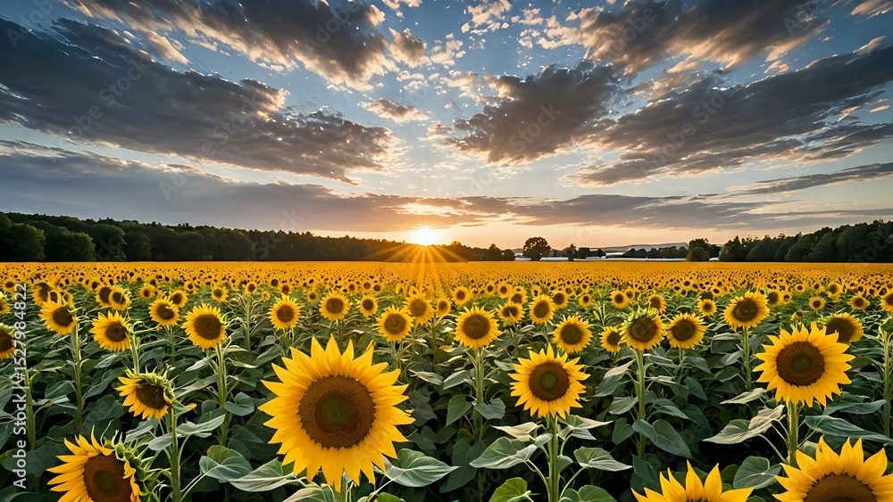 Fototapeta premium sunflower field at sunset