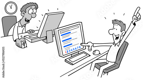 Man Sits at Desk Before a Computer Terminal Screen