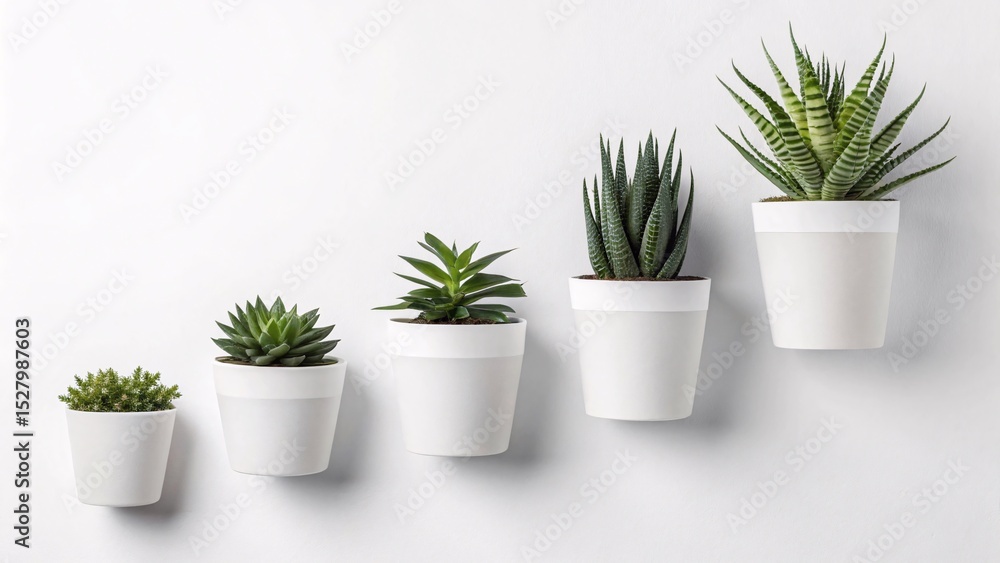 Minimal Wall-Mounted White Plant Pots with Succulents Modern Indoor Vertical Garden Décor for Clean, Stylish Home Interiors Minimal Wall-Mounted White Plant Pots with Succulents Modern Indoor Vertical Garden Décor for Clean, Stylish Home Interiors