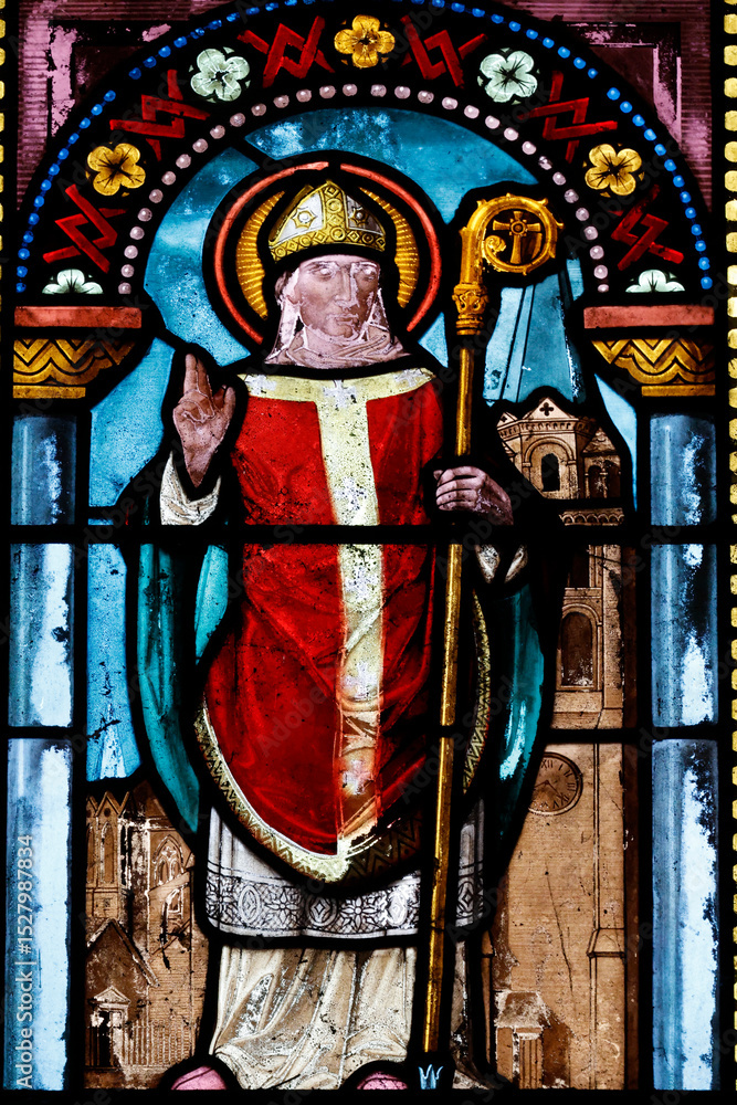 Obraz premium Saint Pierre church. Stained glass. Saint Germain. Toucy. France.