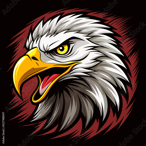 angry eagle realistic  design and bold line black , white background ,full  color