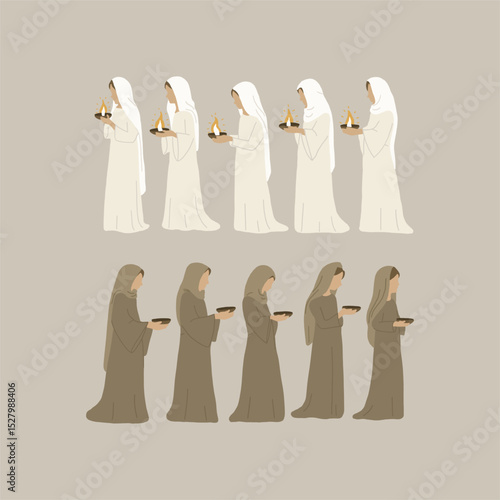 The Parable of the Ten Virgins. Christian Jesus Poster, Religion Hand Drawn Art, Bible Wall decor