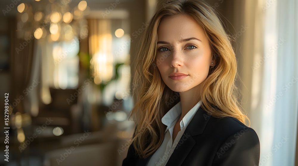Graceful woman posing confidently in a casual pose with a natural expression in a bright setting Graceful woman posing confidently in a casual pose with a natural expression in a bright setting