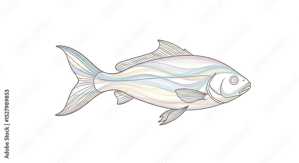 Fototapeta premium Pastel Swirl Fish Illustration Artistic Line Art Design