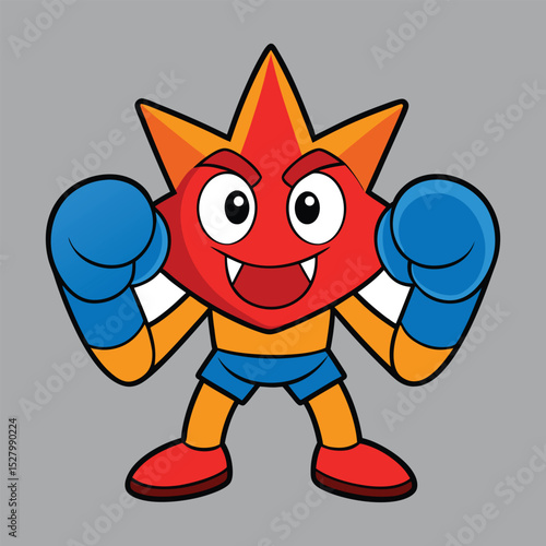 Fierce red boxing monster fiercely punches with bright blue gloves.