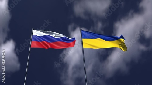 Russia ukraine flag waving blue sky cloudy white background wallpaper russia ukraine country national conflict military crisis war politic battle government map russian ukrainian peace crimea danger